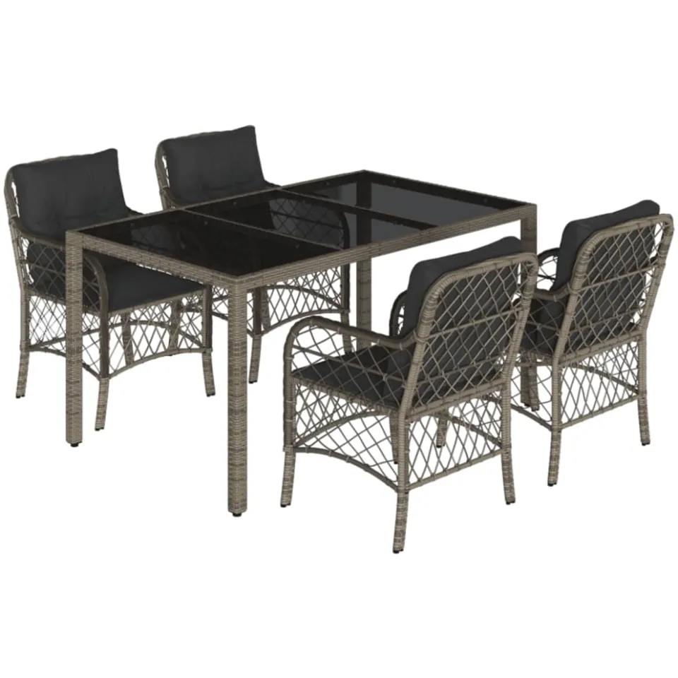 vidaXL 5-delige Tuinset met kussens poly rattan grijs, foto 3