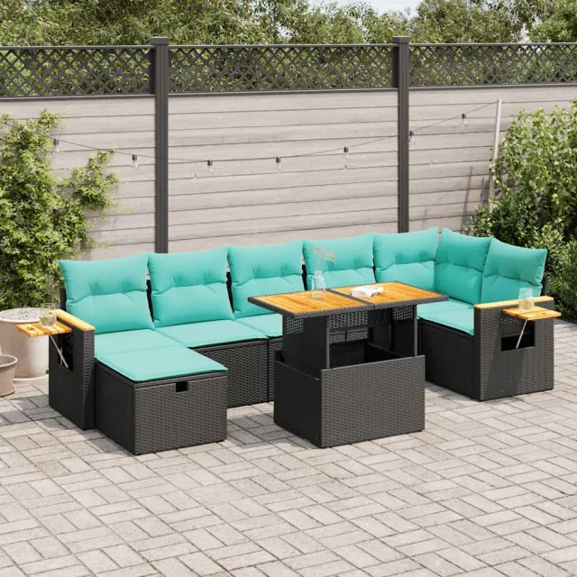 vidaXL 8-delige Loungeset met kussens poly rattan acacia grijs, foto 2
