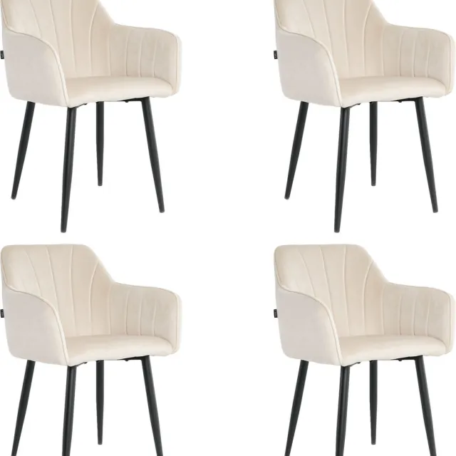 Lina Rio Eetkamerstoelen - Creme - Set van 4 - Velvet