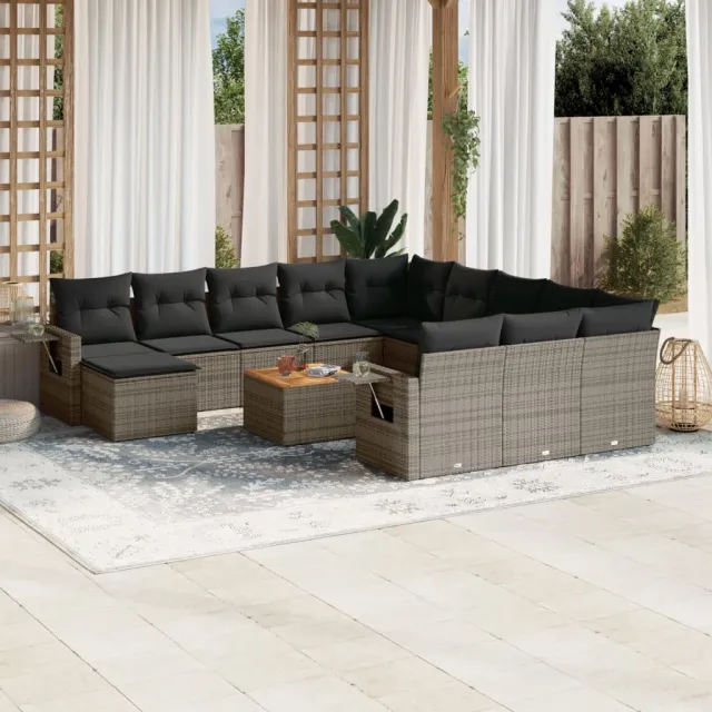 vidaXL 13-delige Loungeset met kussens poly rattan grijs, foto 2
