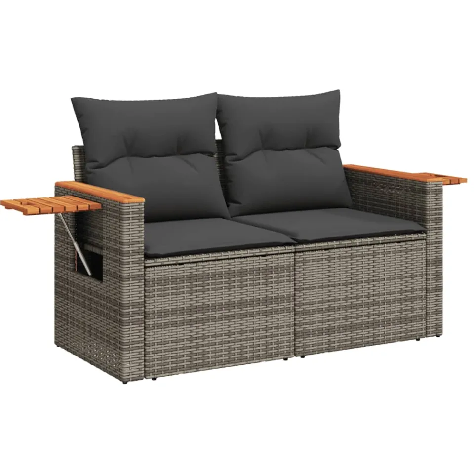 vidaXL 6-delige Loungeset met kussens poly rattan grijs