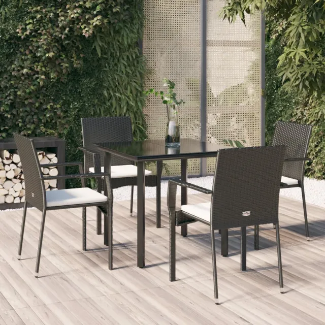 vidaXL 5-delige Tuinset met kussens poly rattan zwart, foto 2