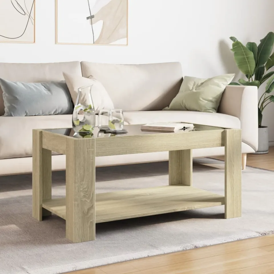vidaXL Salontafel met LED 93x53x45 cm bewerkt hout sonoma eikenkleurig, foto 4