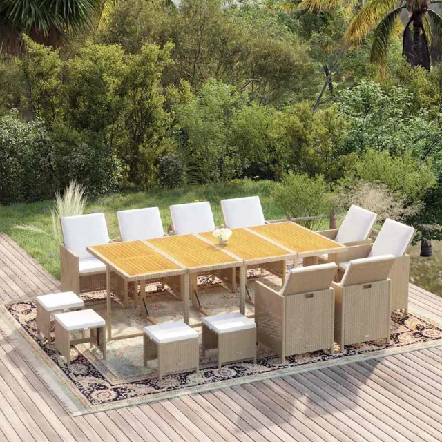vidaXL 13-delige Tuinset met kussens poly rattan beige, foto 2