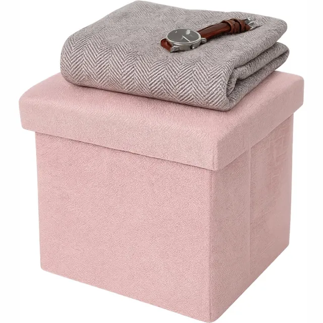 Lomera Opvouwbare Poef - Opbergpoef Roze - Hocker met Opbergruimte - Vierkante Poef - MDF Poef - Ruimtebesparend Ontwerp - Katoenen Bekleding - Poef met Deksel - Opbergoplossing - Compacte Poef - Multifunctionele Poef nvt