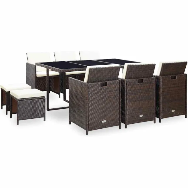vidaXL 11-delige Tuinset met kussens poly rattan bruin, foto 2