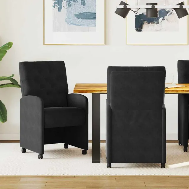vidaXL Eetkamerstoelen met Wieltjes 2 st Fluweel Zwart 58 x 67 x 97 cm