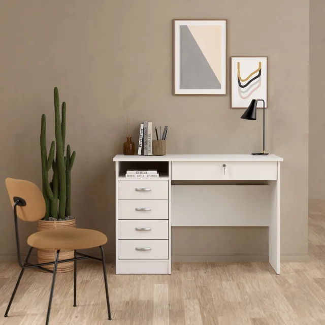Giga Living Bureau Boston - Schrijfbureau met Lade & Slot - Opbergruimte Wit
