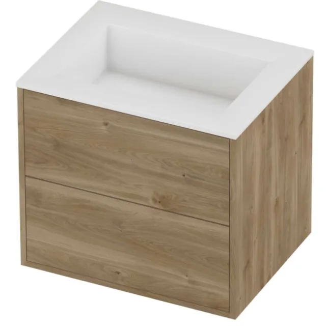 Proline Aristo Badmeubelset Polystone Elegant 2 Laden 60x46x54 cm Glans Wit Cider Oak Eiken