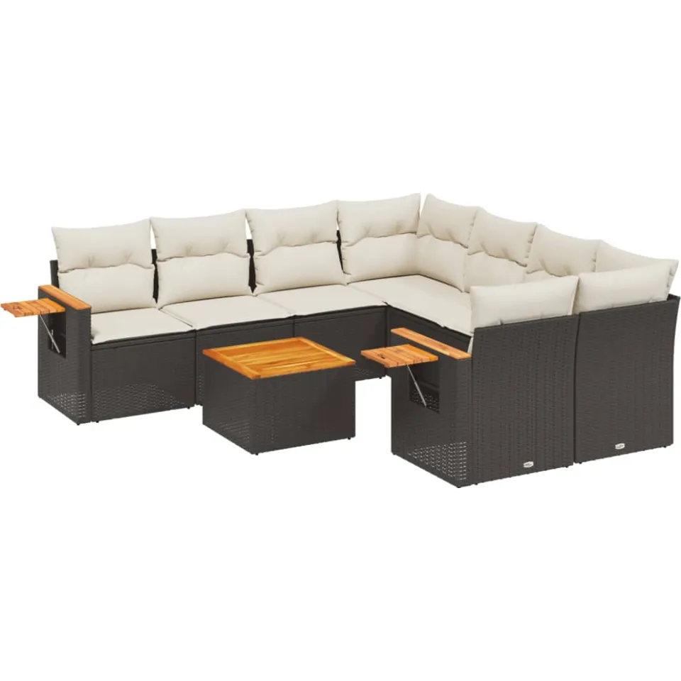 vidaXL 9-delige Loungeset met kussens poly rattan zwart