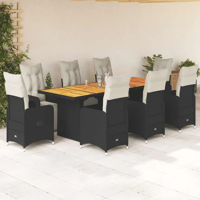 vidaXL 9-delige Bistroset met kussens poly rattan zwart, foto 2
