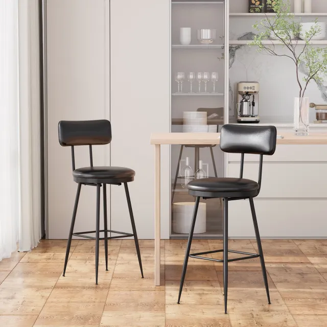 ROSAHQNDA Set van 2 hoge barkrukken, PU-leren stoel met rugleuning, moderne stijl, metalen poten Zwart-2 stuks