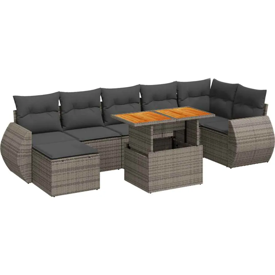 vidaXL 8-delige Loungeset met kussens poly rattan grijs, foto 3