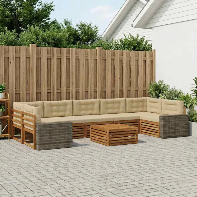 vidaXL Buiten bankenset 8 st 7-zits Natuurlijk en Beige