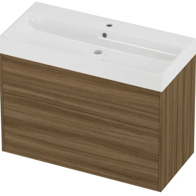 Proline Podium Badmeubelset Polystone Loft In Kader 100x46x75 cm Glans Wit Caramel Walnut Houtlook