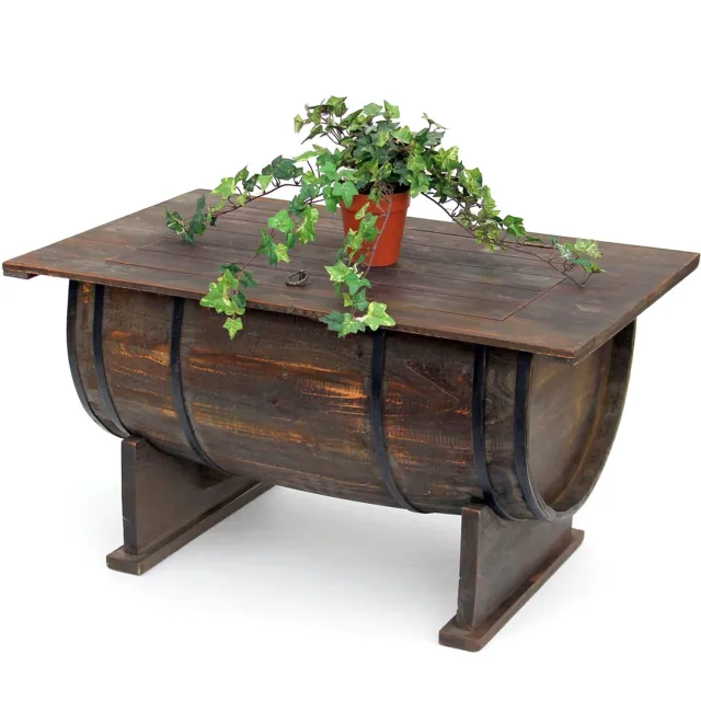 ‎DanDiBo DanDiBo Salontafel half wijnvat met opbergvak - Vintage hout - 80 cm Bruin
