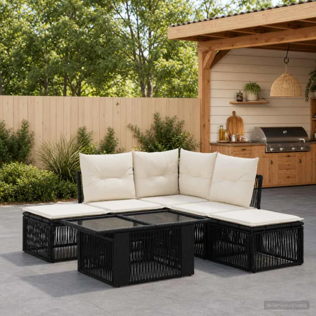 vidaXL Tuinbankenset 6 st Zwart 100 x 55 x 73 cm poly rattan