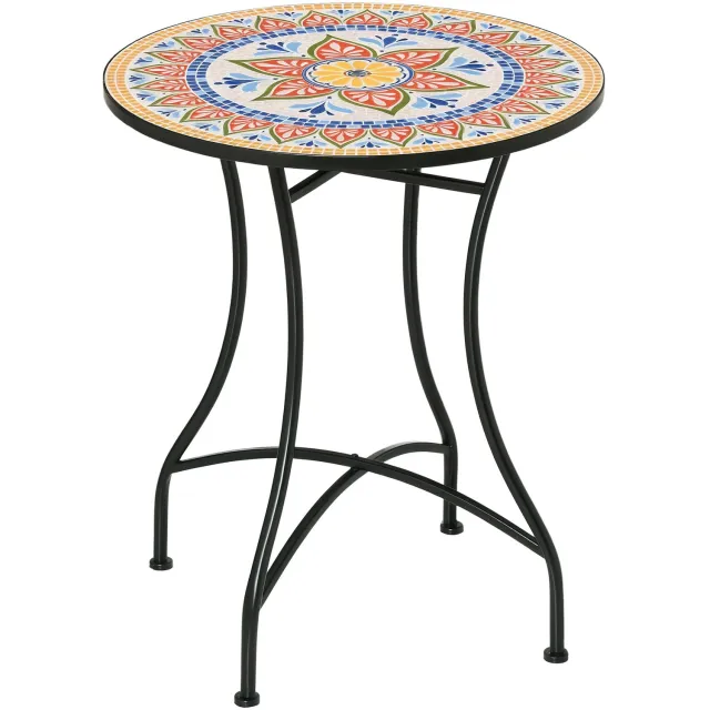 Outsunny Ronde Tuintafel met Keramisch Mozaïekblad - Bistrotafel - Balkontafel - Terrastafel Blauw;Rood;Wit;Zwart