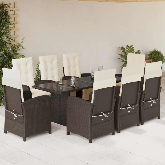 vidaXL 9-delige Tuinset met kussens poly rattan bruin