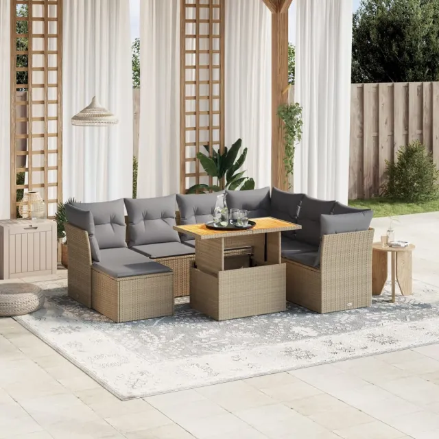 vidaXL 8-delige Loungeset met kussens poly rattan beige, foto 2