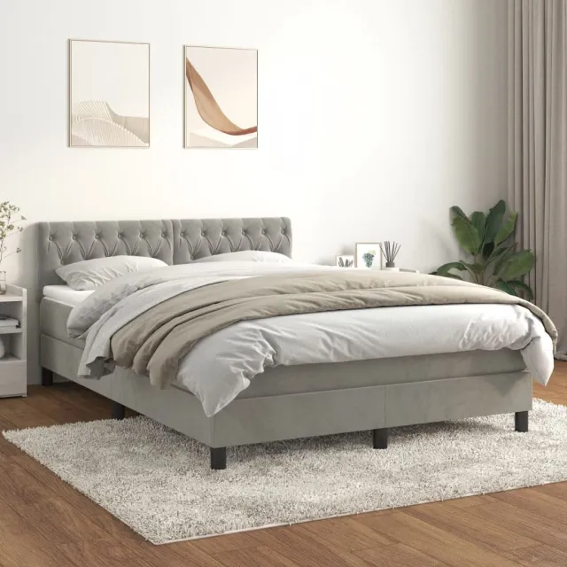 vidaXL Boxspring met matras fluweel lichtgrijs 140x200 cm grijs