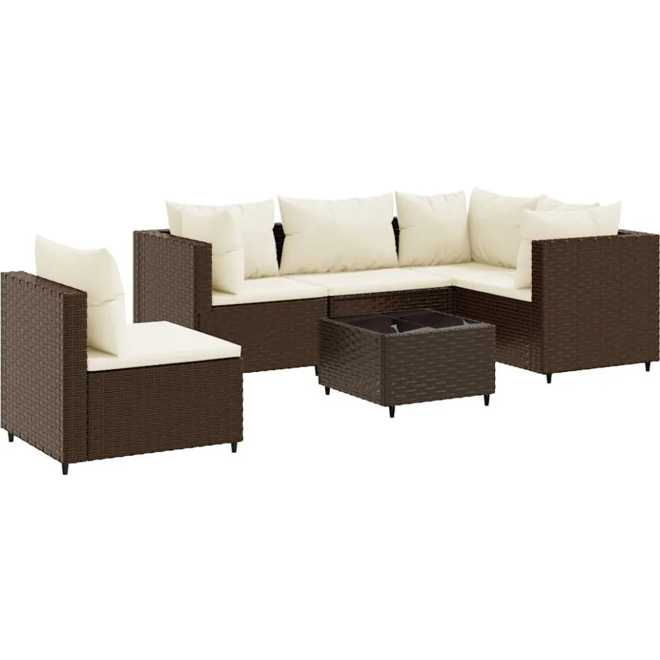 vidaXL 6-delige Loungeset met kussens poly rattan bruin, foto 3