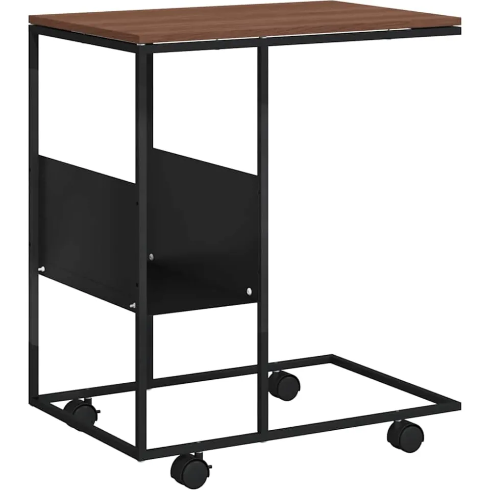 vidaXL Bijzettafel met wieltjes 55x36x63,5 cm bewerkt hout zwart