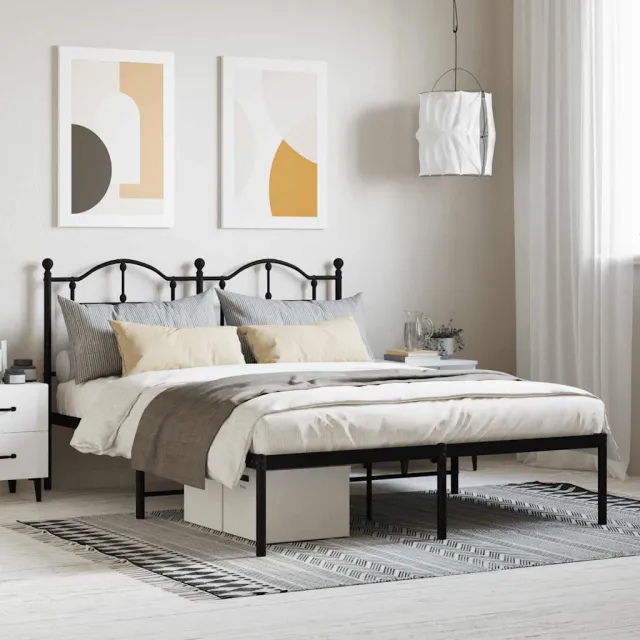 vidaXL Bedframe met hoofdbord metaal zwart 140x190 cm