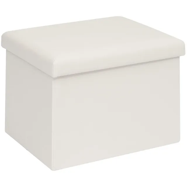 Famanu Opvouwbare opbergkruk van kunstleer, rechthoekig met opbergruimte, voor woonkamer, hal en slaapkamer, 42 x 32 x 32 cm, wit Crème