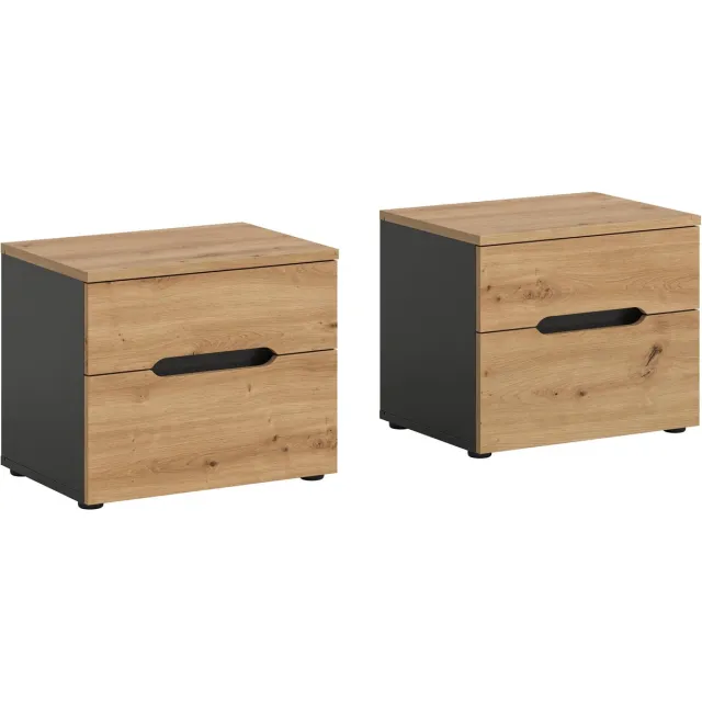 Furnilux Nachtkasten Set van 2 - Basaltgrijs Artisan - Stijlvolle Opbergoplossing - 50x42x37cm