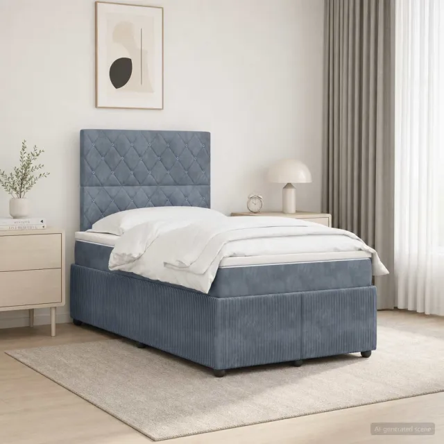 vidaXL LED Boxspring Bed met Matras Donkergrijs 120 x 190 cm Fluweel