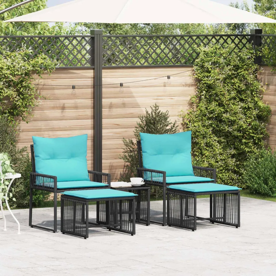 vidaXL Buitenmeubelset 11 st Zwart en Turquoise poly rattan, foto 3
