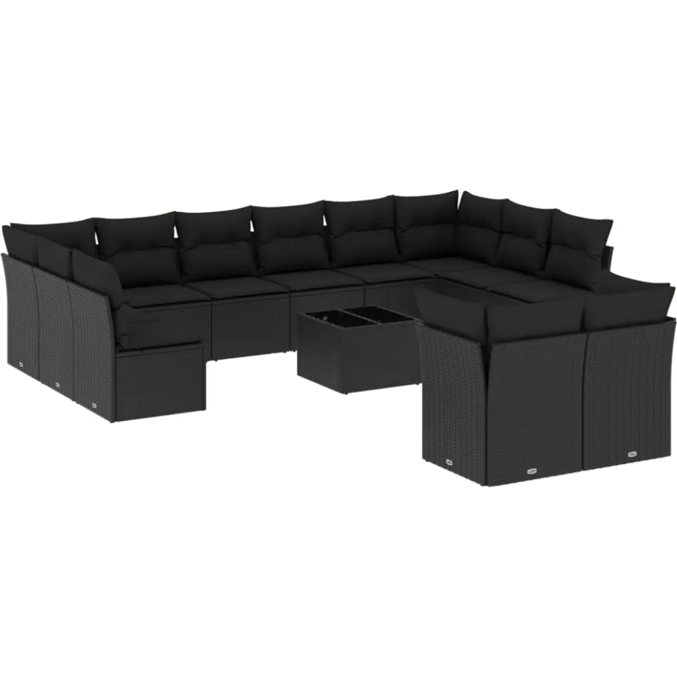 vidaXL 13-delige Loungeset met kussens poly rattan zwart
