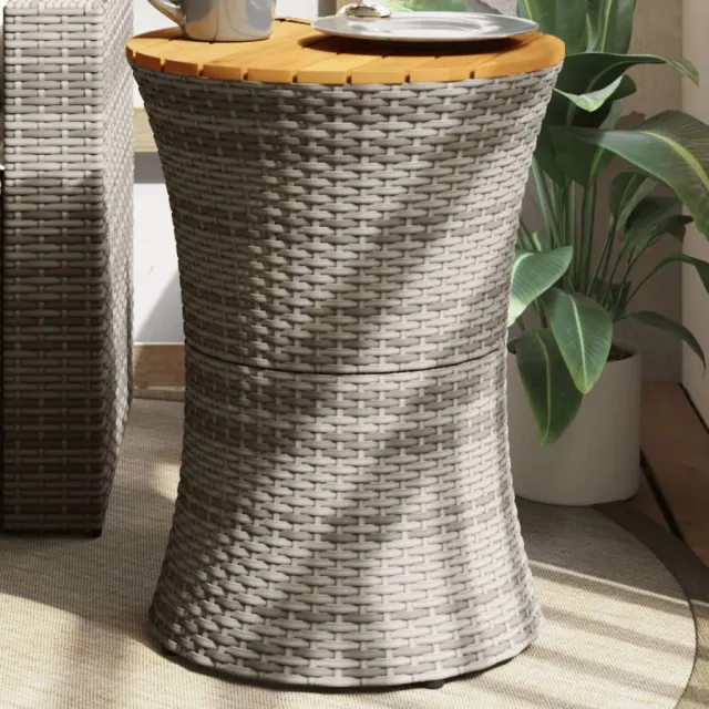vidaXL Tuinbijzettafel trommelvormig poly rattan en massief hout grijs, foto 2