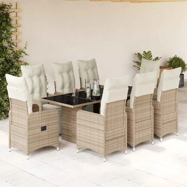 vidaXL 9-delige Bistroset met kussens poly rattan bruin, foto 2
