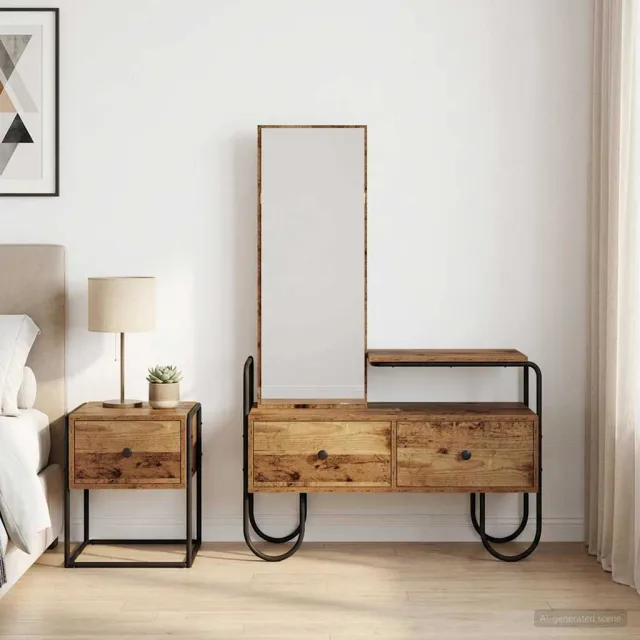 vidaXL Plafondtafel met lade Oud hout 100 x 36,5 x 136 cm Bewerkt hout bruin, foto 2
