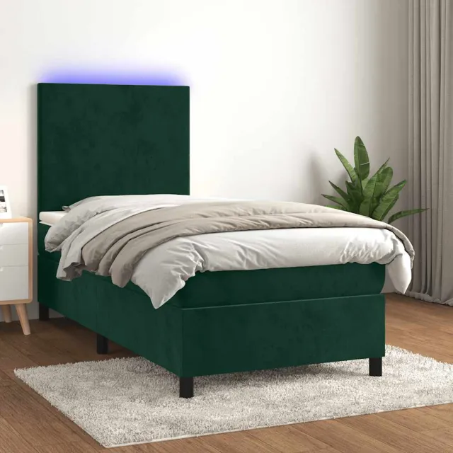 vidaXL Boxspring met matras en LED fluweel donkergroen 100x200 cm groen