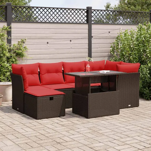 vidaXL 7-delige Loungeset met kussens poly rattan acacia bruin, foto 2