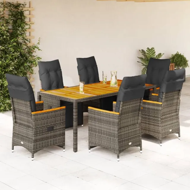 vidaXL 7-delige Bistroset met kussens poly rattan grijs, foto 2