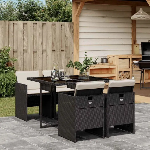vidaXL 5-delige Tuinset met kussens poly rattan bruin