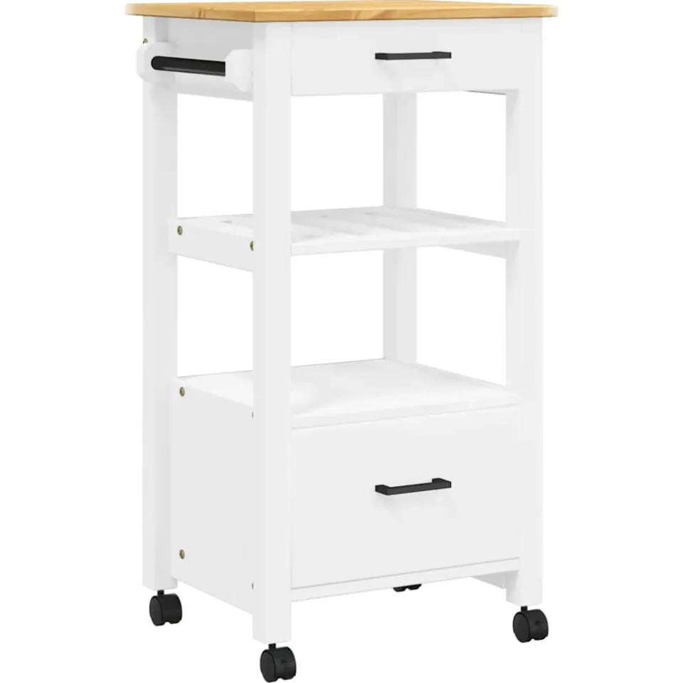vidaXL Keukentrolley MONZA 48x40x88,5 cm massief grenenhout wit