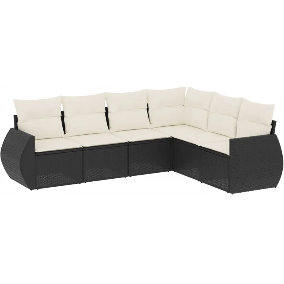 vidaXL 6-delige Loungeset met kussens poly rattan zwart, foto 3