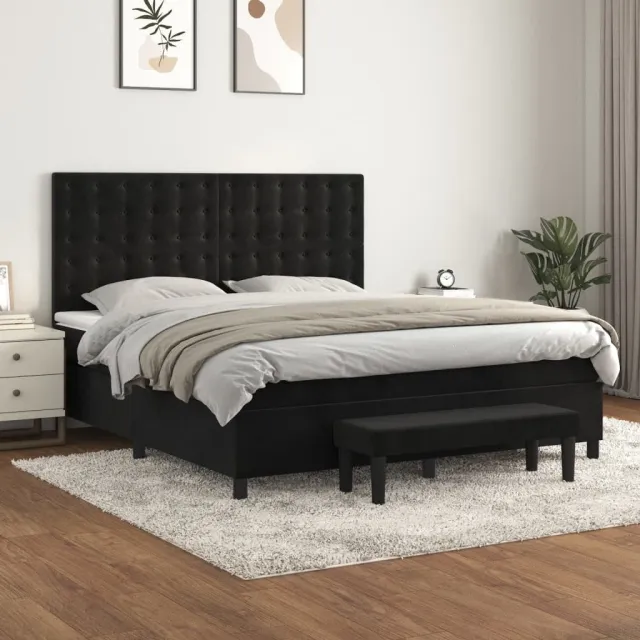 vidaXL Boxspring met matras fluweel zwart 180x200 cm