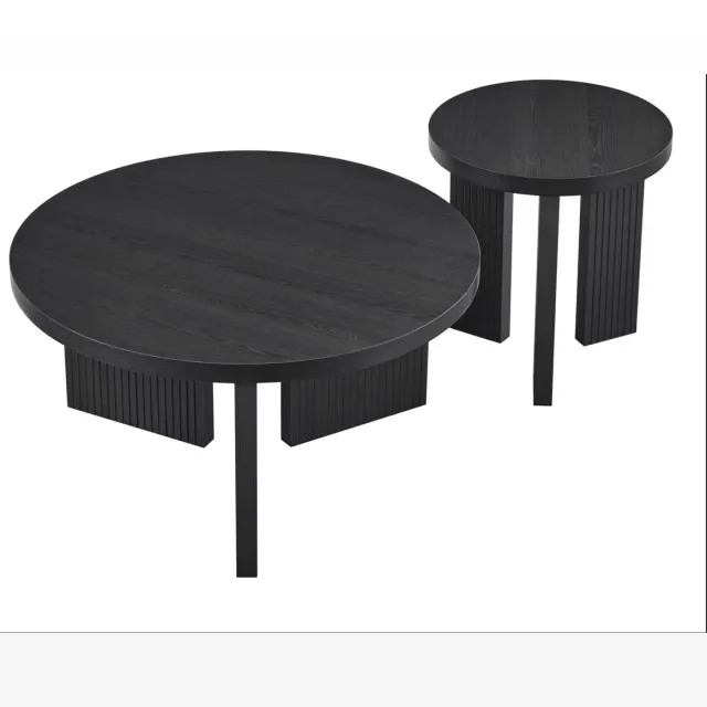 COVREO Salontafel set van 2 80 cm zwart MDF, rond met rillenstructuur