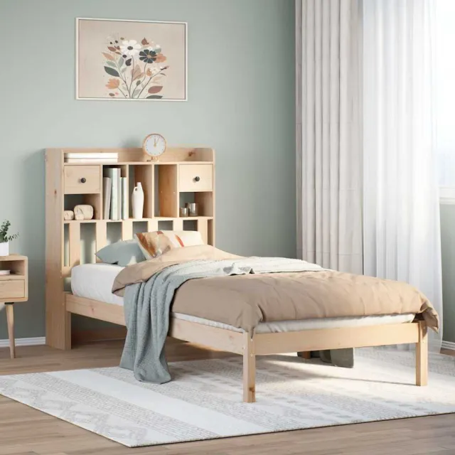 vidaXL Bed met boekenkast zonder matras massief grenenhout 90x190 cm bruin