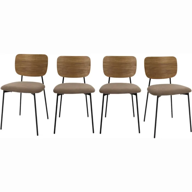 CaliCosy Set van 4 stoelen in taupe ribbelstof B44 cm - NOAN Bruin