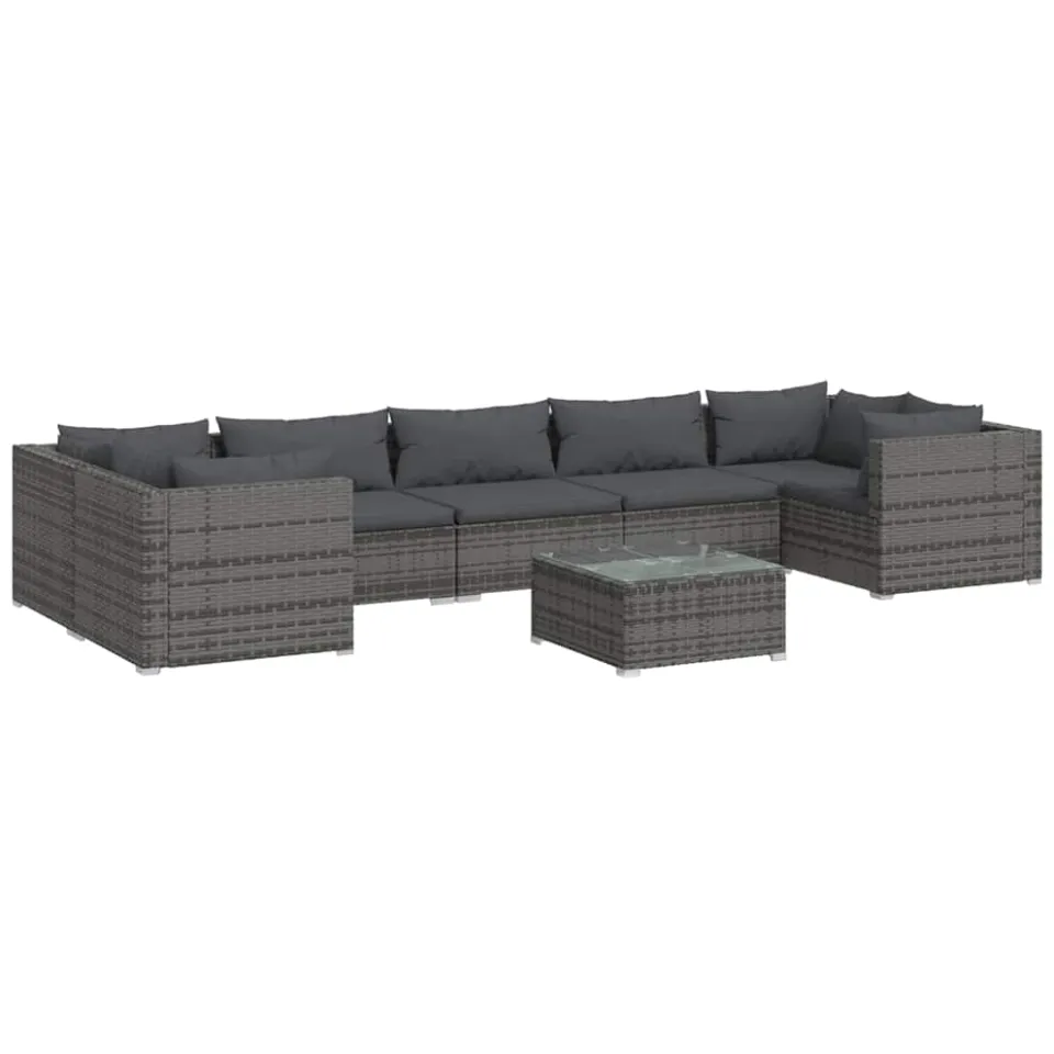 vidaXL 8-delige Loungeset met kussens poly rattan grijs, foto 3