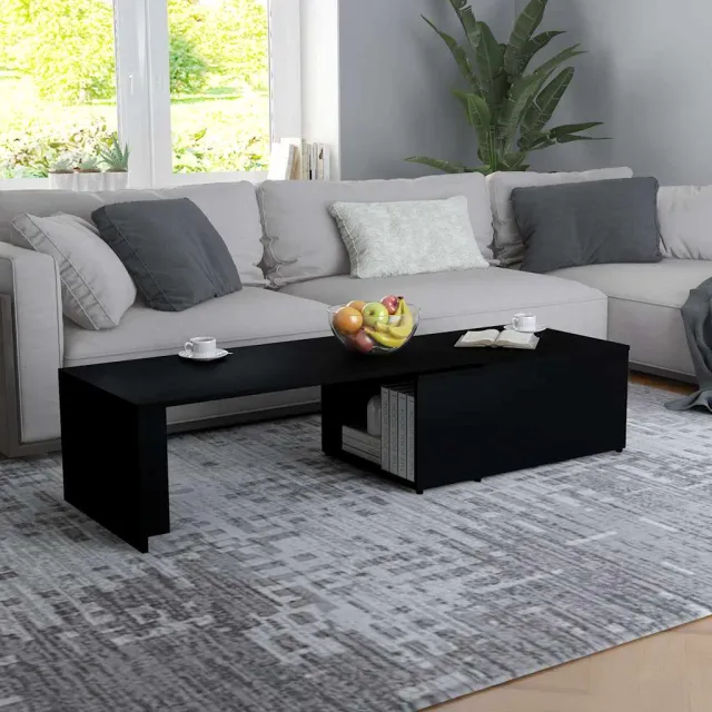 vidaXL Salontafel 150x50x35 cm bewerkt hout zwart, foto 2