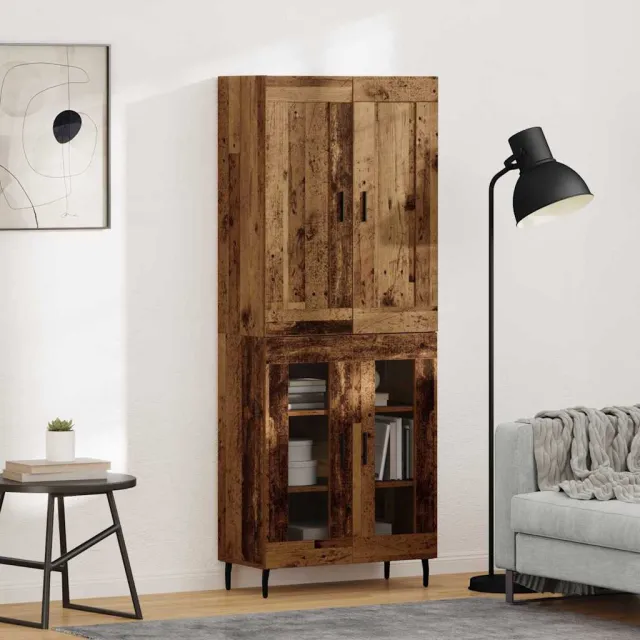 vidaXL Hoge kast 2 st Oudhout 69,5 x 34 x 180 cm Bewerkt hout Bruin
