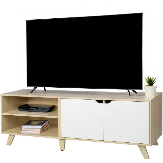 Relaxdays Tv-kast - 50 x 140 x 40 cm - met kabeldoorvoer - natuur-wit Naturel hout